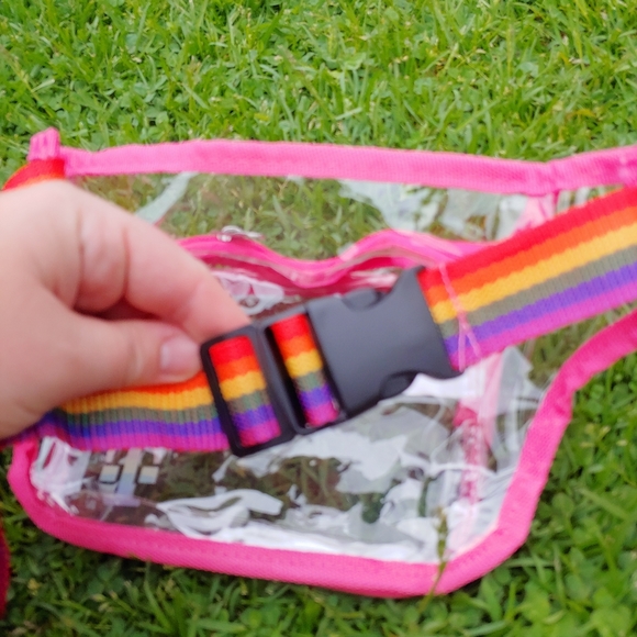Unisex • Trendy Cllear Rainbow Pride Colorful PVC Waist Belt Bag Fanny Pack OS - Picture 3 of 7